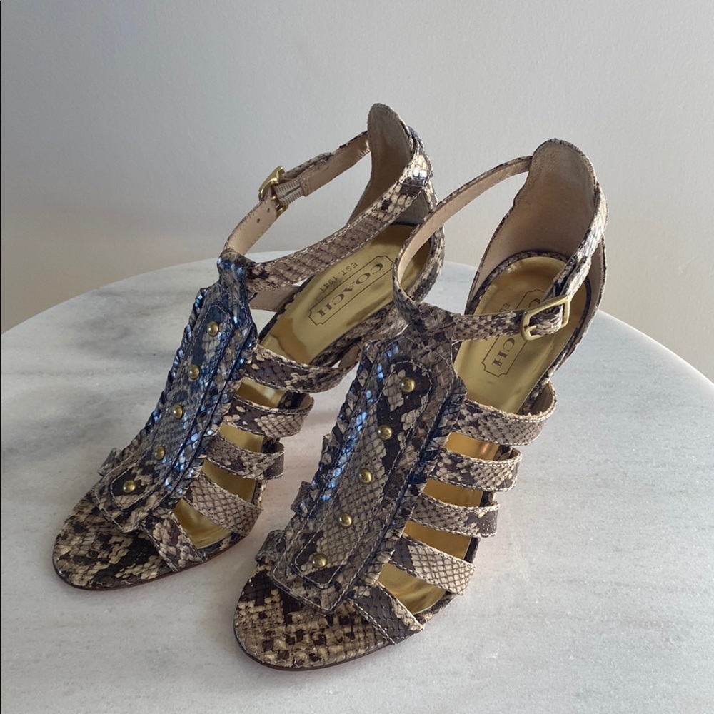 Coach Brown Heels Snakeskin Pattern